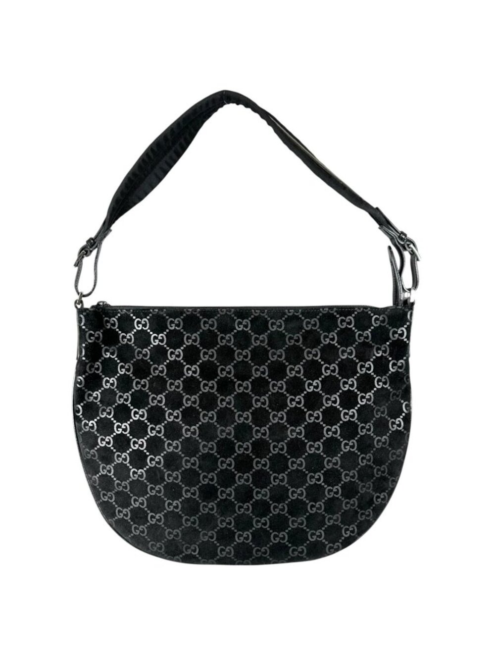 Gucci Shoulder Bag Suede Black GG Pattern